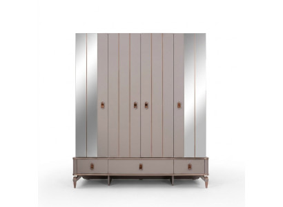 Wardrobe children's cabinet wooden cabinet closet wood beige mirror