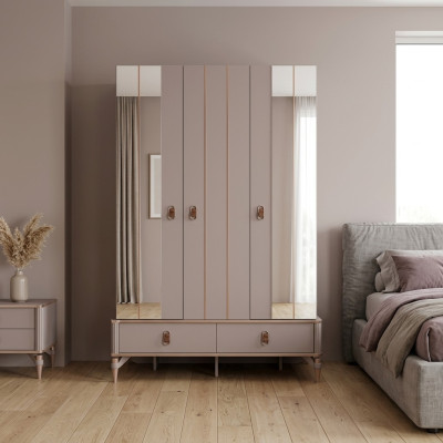 Luxury wardrobe children's wardrobe wooden wardrobe cabinet beige mirror