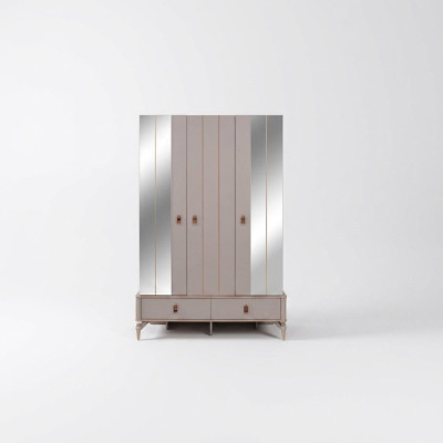 Luxury wardrobe children's wardrobe wooden wardrobe cabinet beige mirror