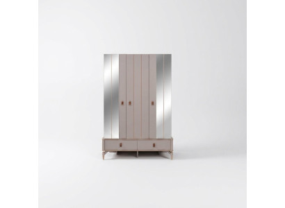 Luxury wardrobe children's wardrobe wooden wardrobe cabinet beige mirror