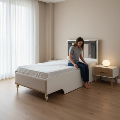 Luxury children's bed bed frame bed children's room bed frames beige fabric