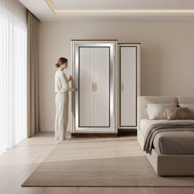 Wardrobe Children's Wardrobe Wooden Wardrobe Cabinet Wood Beige Modern