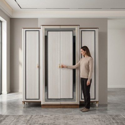 Bedroom wardrobe, clothes wardrobe, children's wardrobe, wooden wardrobe, beige.