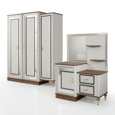Makeup table set with mirror wood bedroom beige console set