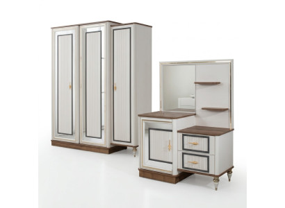 Makeup table set with mirror wood bedroom beige console set