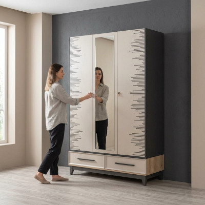 Modern wardrobe children's wardrobe wooden cabinet wardrobe wood beige