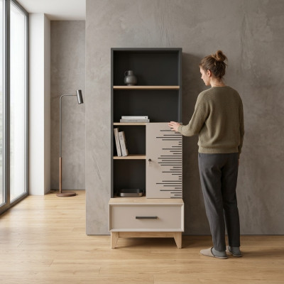 Bookshelf Cabinet Children's Room Shelf Wood Wooden Cabinet Gray Office