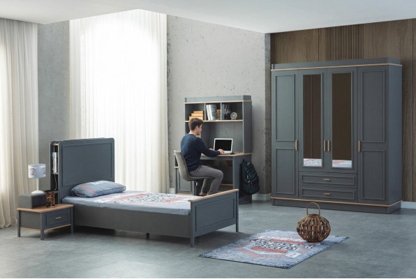 Children's room set bed child's bed children's furniture gray wood 4-piece set