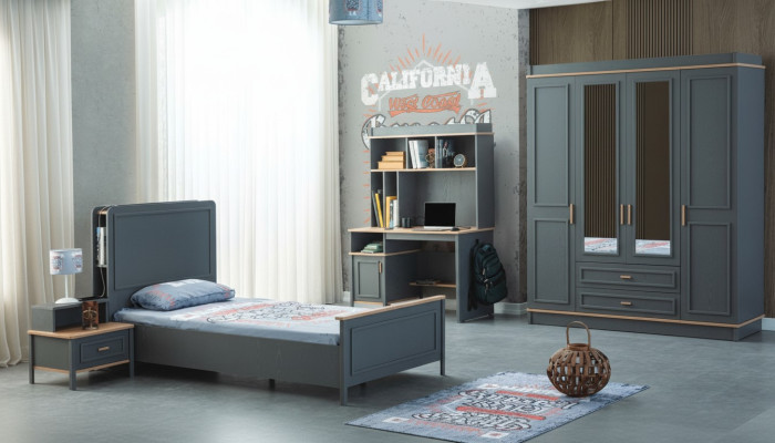 Children's room set bed child's bed children's furniture gray wood 4-piece set