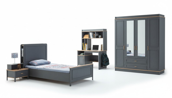 Children's room set bed child's bed children's furniture gray wood 4-piece set