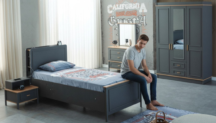 Children's Furniture Set Children's Room Bed Children's Bed Gray Wood 5-piece Set