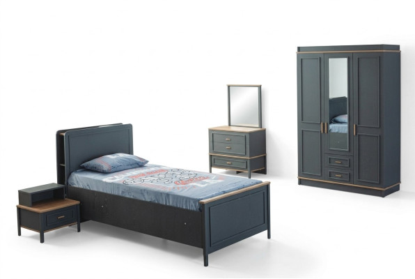 Children's bed children's room kids' furniture set gray wood bed set 5-piece