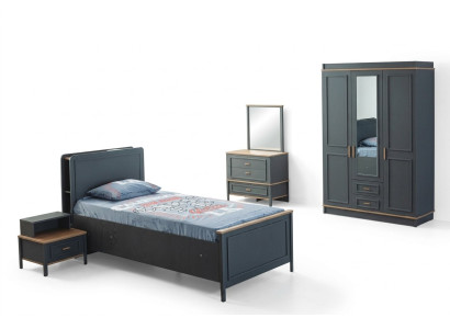 Children's bed children's room kids' furniture set gray wood bed set 5-piece