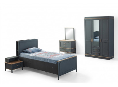 Children's bed children's room kids' furniture set gray wood bed set 5-piece