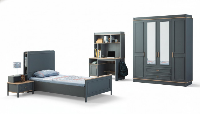 Children's room furniture kid's room bed children's bed grey wooden set of 4 pieces