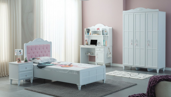 White group children's bed children's furniture children's room bed wooden set 4 pieces