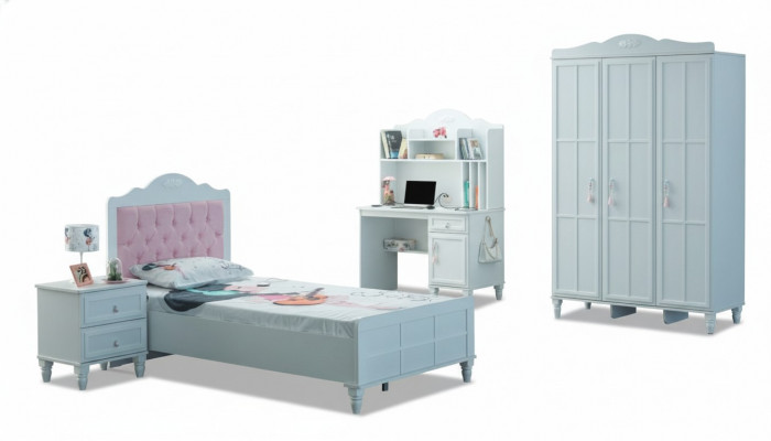 White group children's bed children's furniture children's room bed wooden set 4 pieces