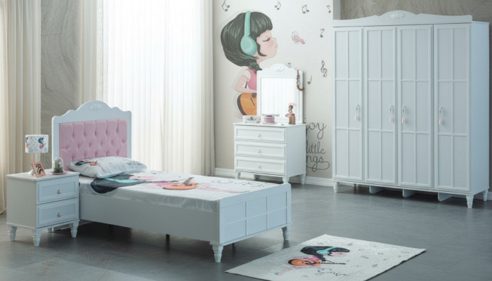 Luxury Complete Children's Furniture Children's Bed White Wood Set 5-piece Children's Room