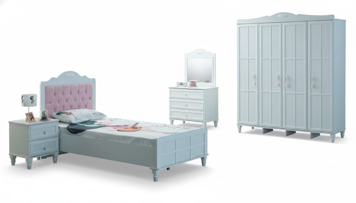 Luxury Complete Children's Furniture Children's Bed White Wood Set 5-piece Children's Room
