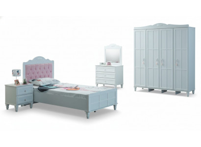 Luxury Complete Children's Furniture Children's Bed White Wood Set 5-piece Children's Room