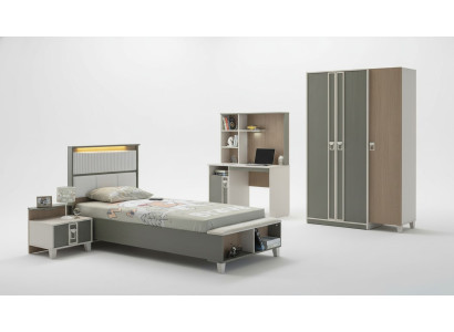 Children's room set, bed, children's bed, children's furniture, gray wood, 4-piece set