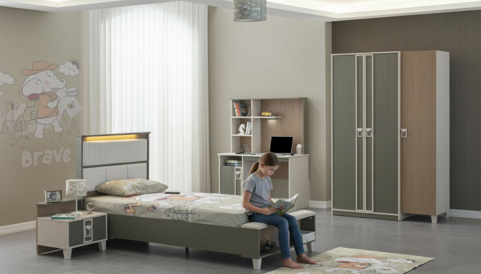 Children's Furniture Set Nursery Bed Toddler Bed Gray Wood 4-Piece Set