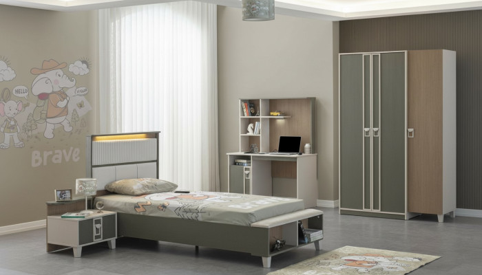 Children's Furniture Set Nursery Bed Toddler Bed Gray Wood 4-Piece Set