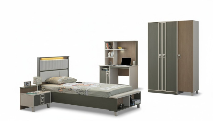 Children's Furniture Set Nursery Bed Toddler Bed Gray Wood 4-Piece Set