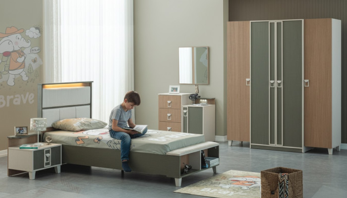 Complete children's furniture children's bed wooden bed set 5-piece children's room gray