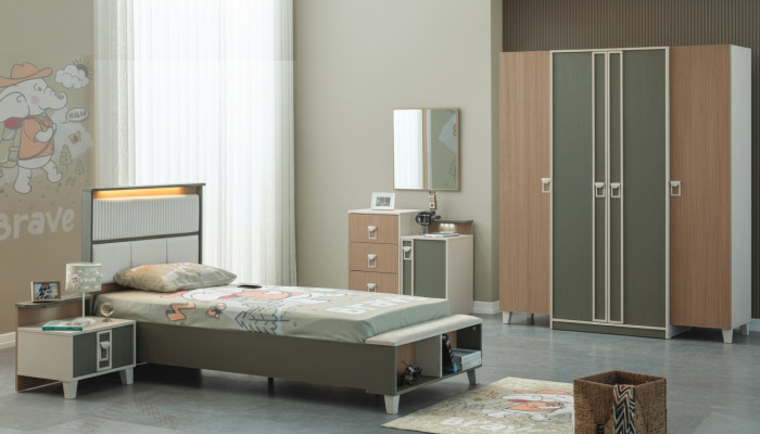 Complete children's furniture children's bed wooden bed set 5-piece children's room gray