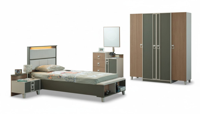 Complete children's furniture children's bed wooden bed set 5-piece children's room gray