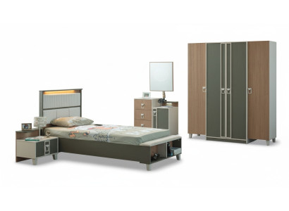 Complete children's furniture children's bed wooden bed set 5-piece children's room gray