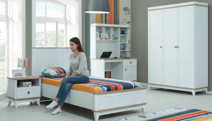 Complete youth bed children's furniture child bed white wood set 4-piece modern