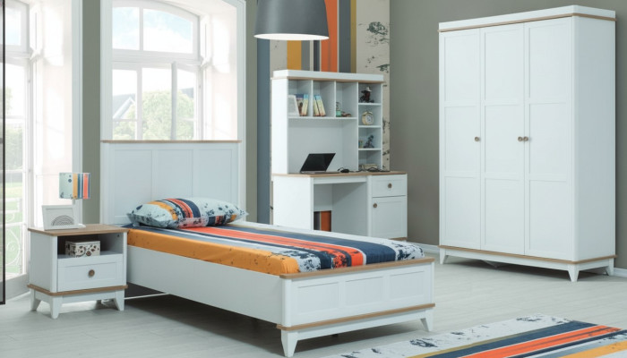 Complete youth bed children's furniture child bed white wood set 4-piece modern