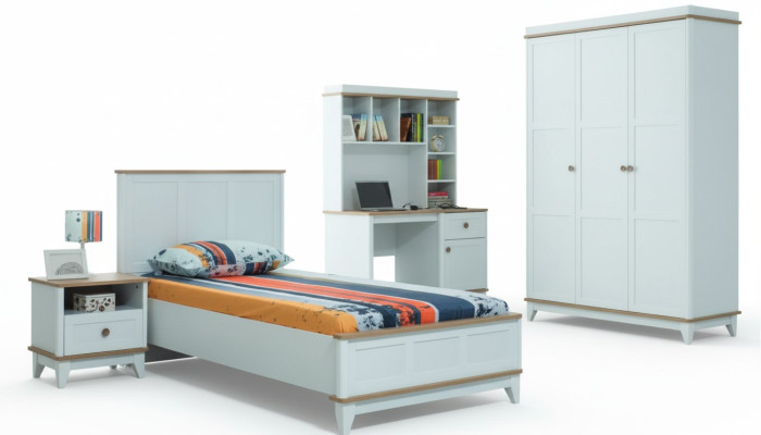 Complete youth bed children's furniture child bed white wood set 4-piece modern