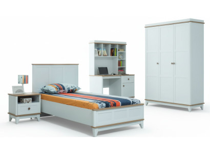 Complete youth bed children's furniture child bed white wood set 4-piece modern
