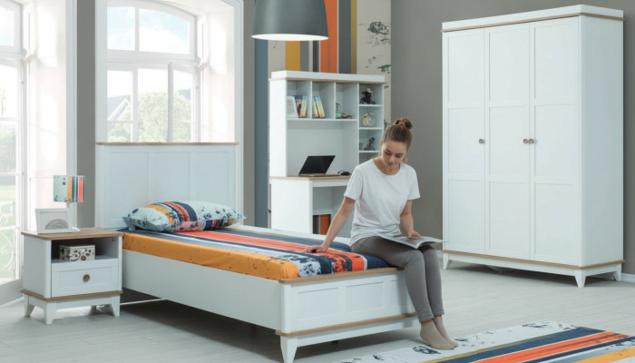 Children's bed children's furniture complete white wood set 4-piece modern