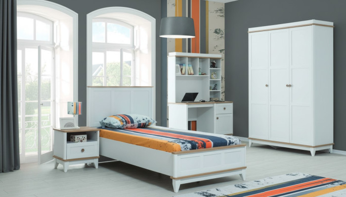 Children's bed children's furniture complete white wood set 4-piece modern