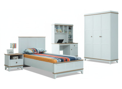 Children's bed children's furniture complete white wood set 4-piece modern