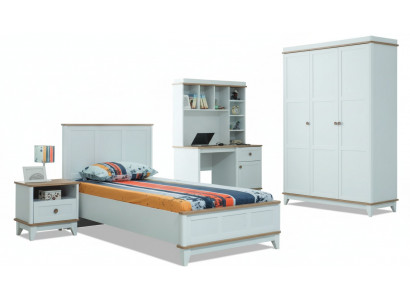 Children's bed children's furniture complete white wood set 4-piece modern