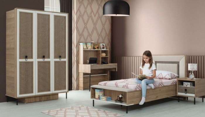 Modern complete children's furniture set brown wood crib 4-piece new