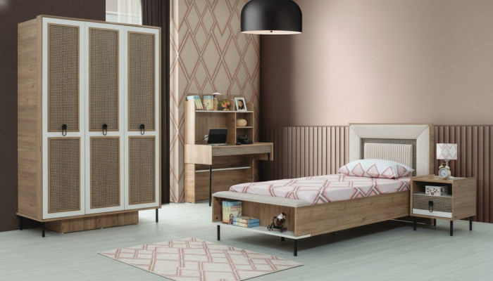 Modern complete children's furniture set brown wood crib 4-piece new