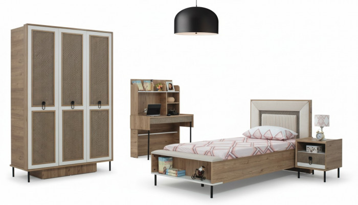 Modern complete children's furniture set brown wood crib 4-piece new