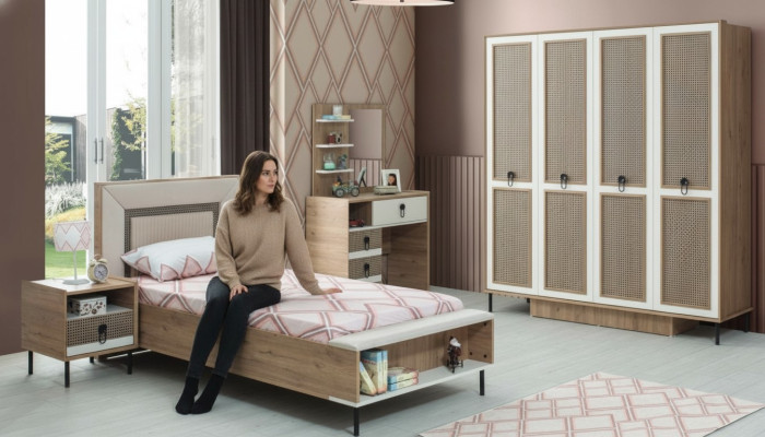 Children's room set bed kids' bed children's furniture brown wood 5-piece set
