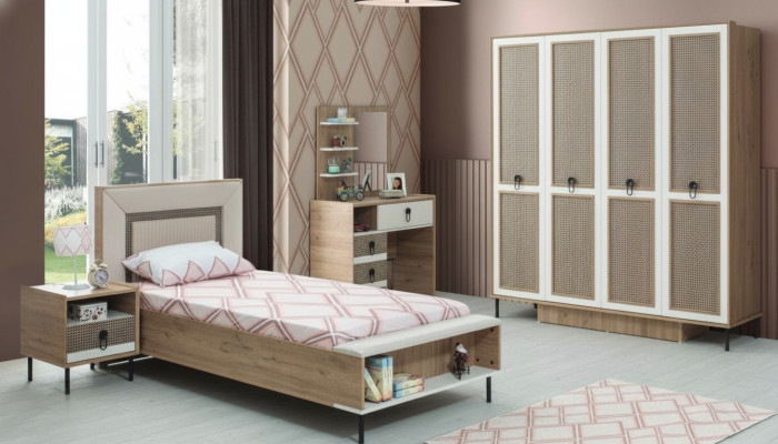 Children's room set bed kids' bed children's furniture brown wood 5-piece set