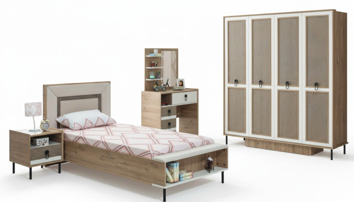 Children's room set bed kids' bed children's furniture brown wood 5-piece set