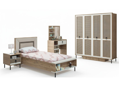 Children's room set bed kids' bed children's furniture brown wood 5-piece set