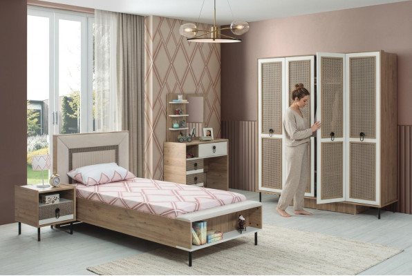 Bedroom sets youth bed children's bed brown wood set 5-piece bed modern