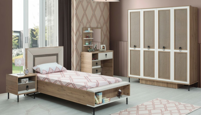 Bedroom sets youth bed children's bed brown wood set 5-piece bed modern