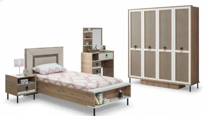 Bedroom sets youth bed children's bed brown wood set 5-piece bed modern